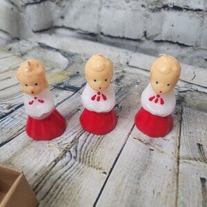 NIB Vtg 3" H VERMONT COUNTRY STORE Xmas Red CAROLER CANDLES  Figures Figurines